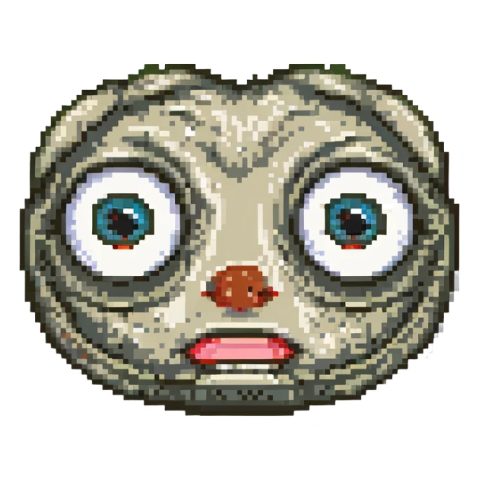 face with big creepy eyes, lip biting sticker