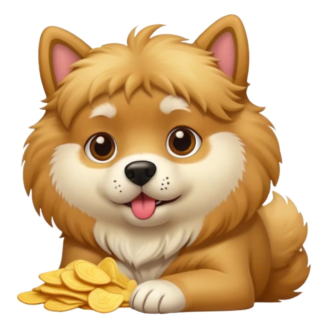 A fluffy dog eating chips sticker