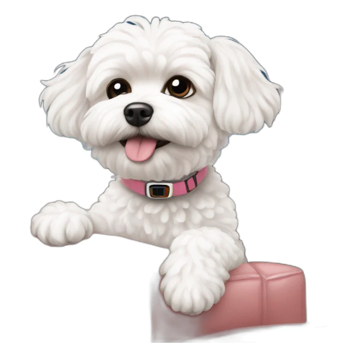 white maltipoo watching tv sticker