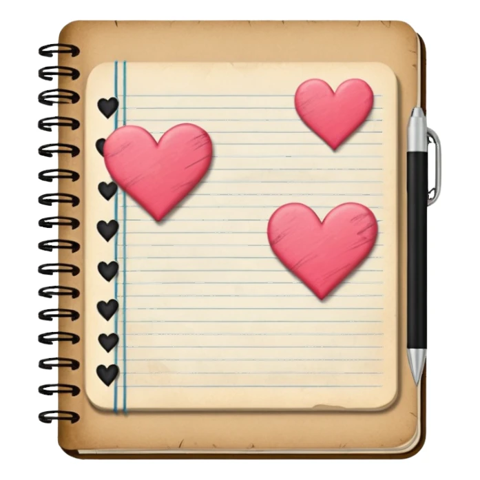Notebook with scribbled quotes and hearts  sticker