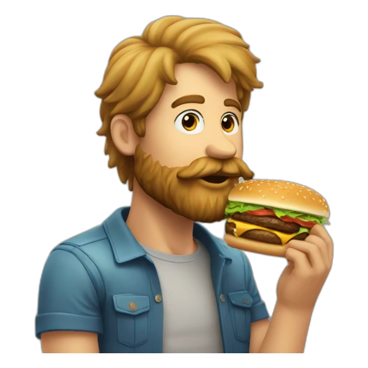 Beard man eating hamburguer sticker