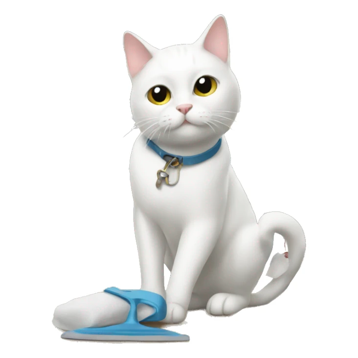 White cat cleaning up shoes sticker