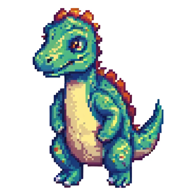 small blocky playful dinosaur pixel art sticker