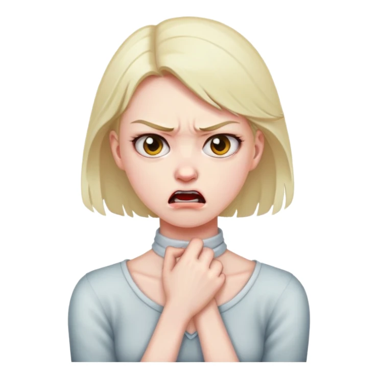 Girl holding neck while mad sticker