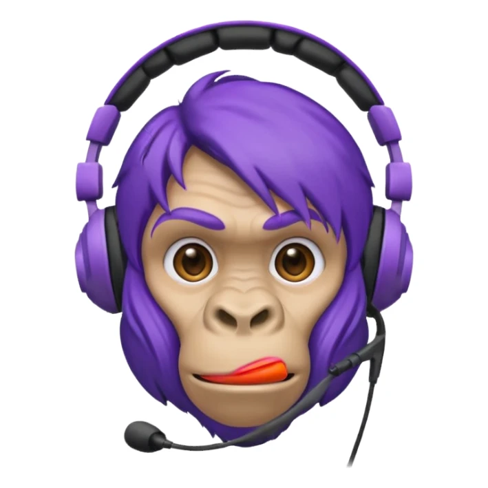 purple haired gorilla head with large over-ear headset sticker