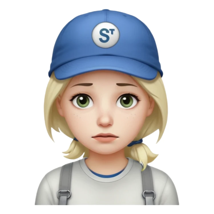 Female tech developer going back to work after christmas holidays, looking tired and wearing a cap that says "SVT" sticker