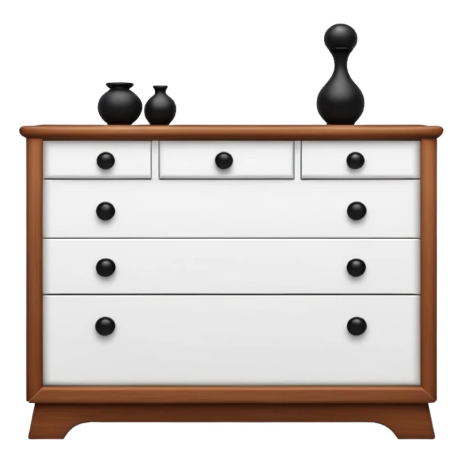 sleek white dresser with black knobs, minimalist charm sticker