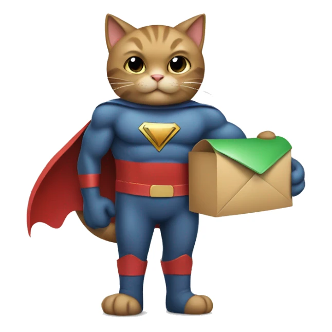super hero cat holding a mailbox sticker