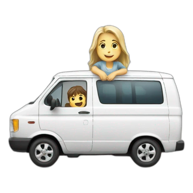 a white van  and a child inside sticker