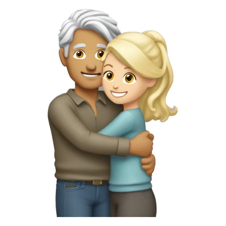 Gray haired bead guy with blonde girl hugging sticker