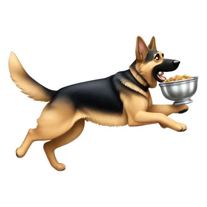German Shepherd chasing a silver bowl sticker