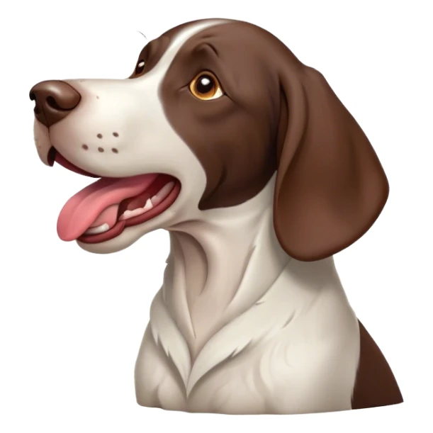 Cinematic Cute Yawning German Pointer Portrait Emoji, Head tilted slightly with a dramatic, wide-open yawn, revealing a sleek liver and white coat with a crisp finish, floppy ears slightly drooping, round brown eyes barely open in drowsy contentment, Simplified yet irresistibly adorable features, highly detailed, glowing with a soft, cozy glow, high shine, relaxed yet expressive, stylized with a touch of whimsy, bright and endearing, soft glowing outline, capturing the essence of a sleepy yet affectionate hunter, so drowsy it feels like it could stretch out of the screen and curl up for a nap! sticker