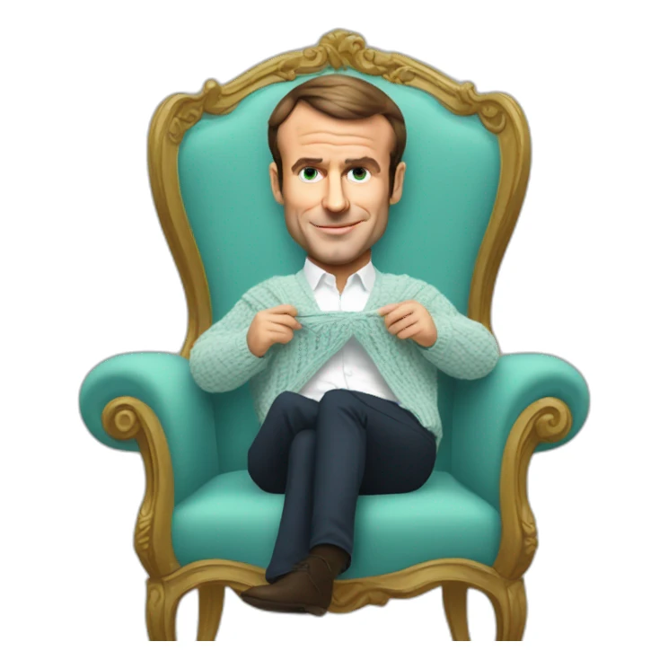 Emmanuel macron knitting in a chair sticker