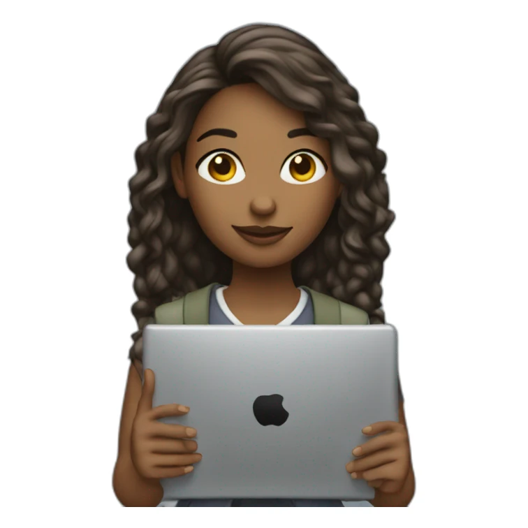 IT girl student holding laptop sticker