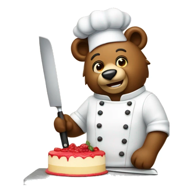 a bear chef slicing a cake on a cutting board  sticker