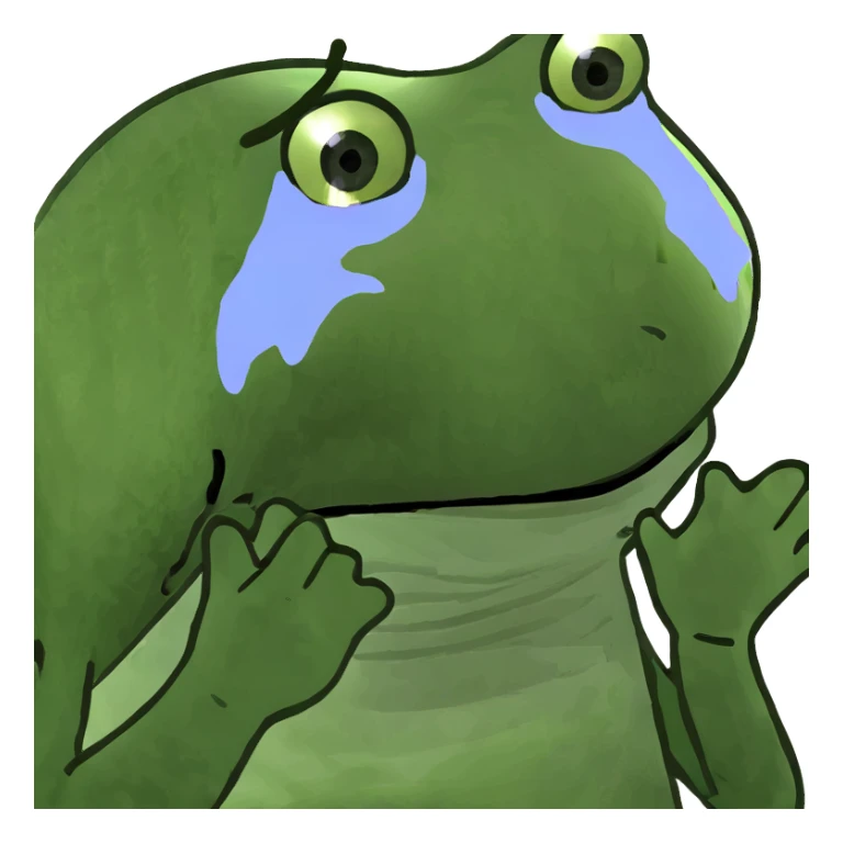 pepo the frog with hands covering face, crying sticker