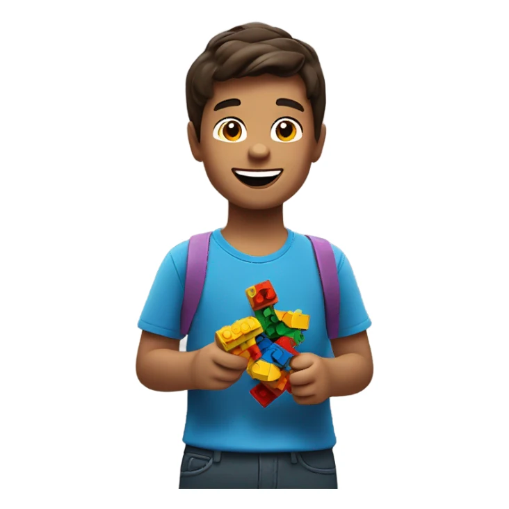 Brunette boy want Lego sticker