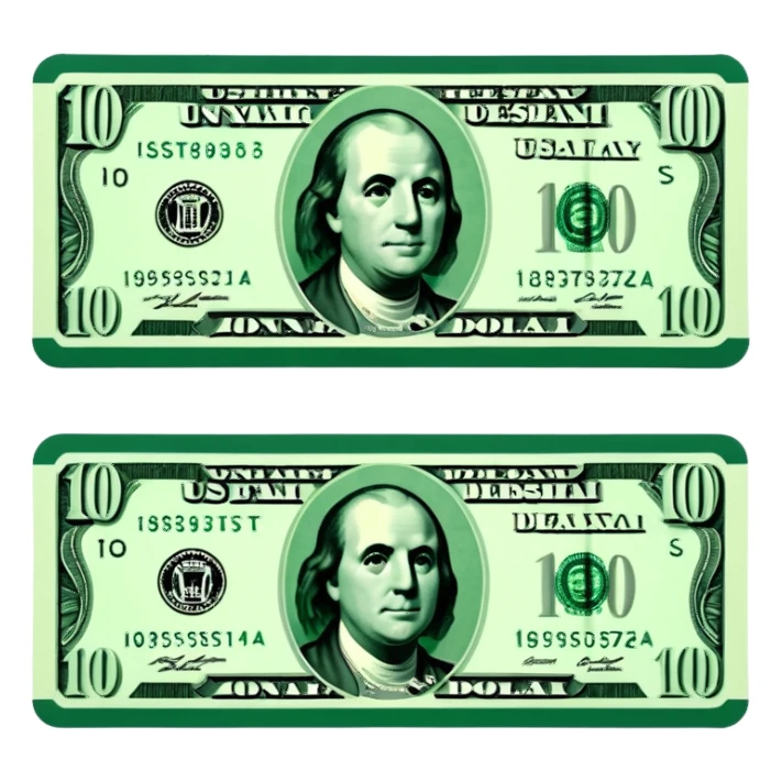 3D realistic US 100 dollar bill sticker, slight perspective, centered, clean cutout, transparent background, no text, no watermark sticker