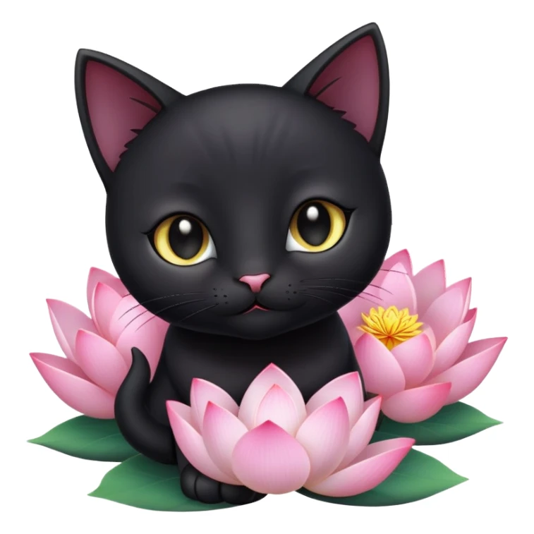 A cute  little  black cat and lotus sticker