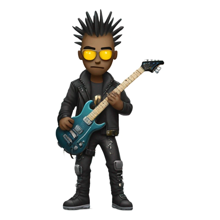 cyberpunk rockstar, mohawk,  mechanical sci-fi electric guitar sticker