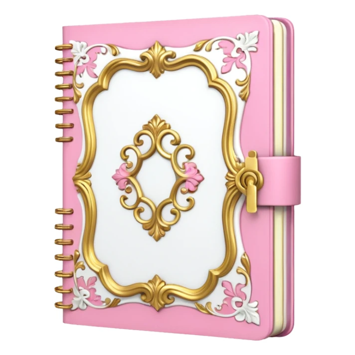 Notebook rococo style, gold and pink and white. angled view sticker