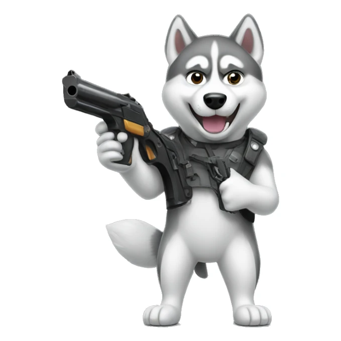 Husky holding gun sticker