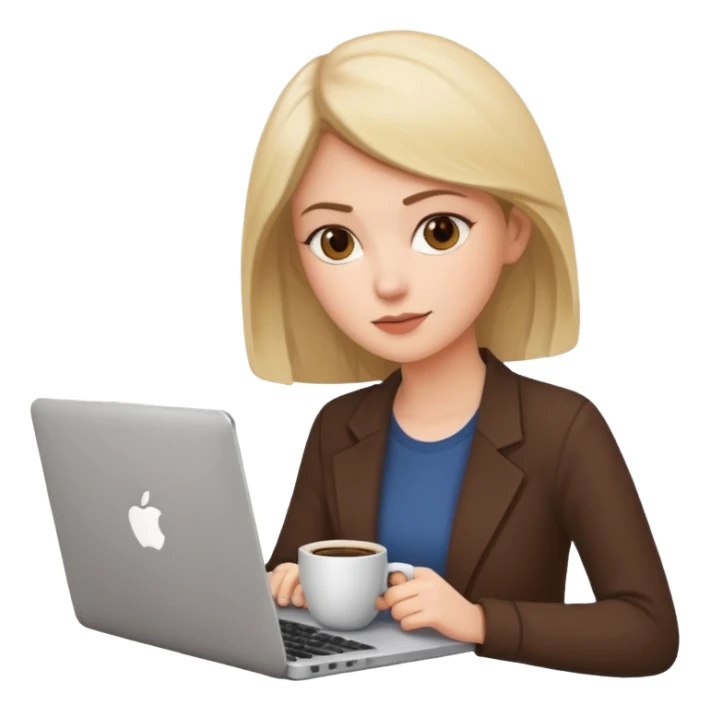woman working on a laptop with coffee sticker