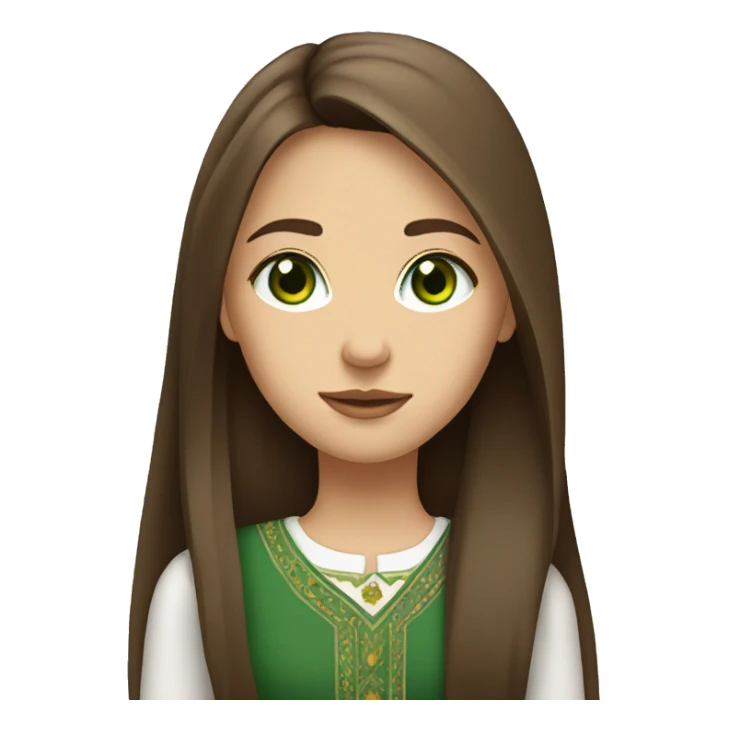 a girl with brown straight long hair,with green eyes,Moldovan,stands sticker