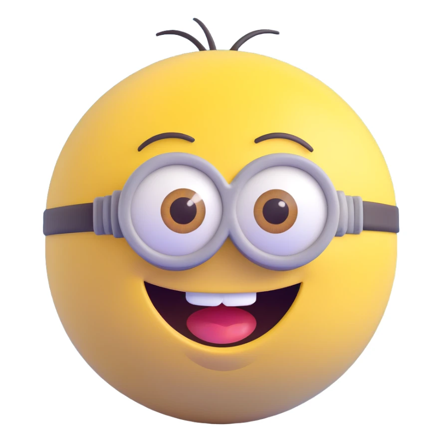 3d sphere with a cute yellow minion face, giggling sticker