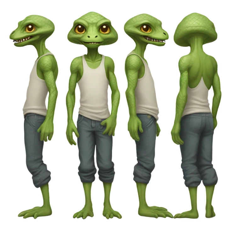 alien reptilian thug full, front and back view sticker