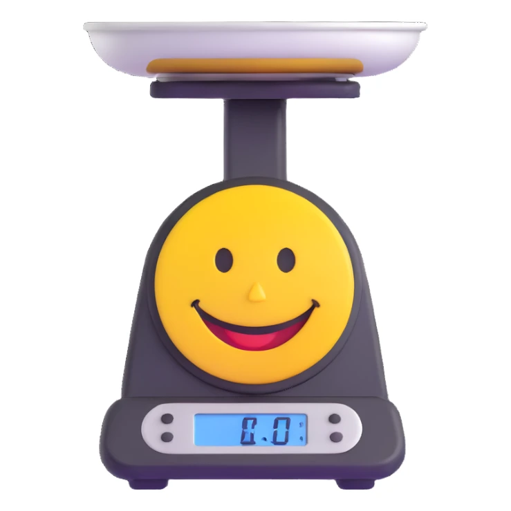 kitchen scale with a cheerful smiley face on the display sticker
