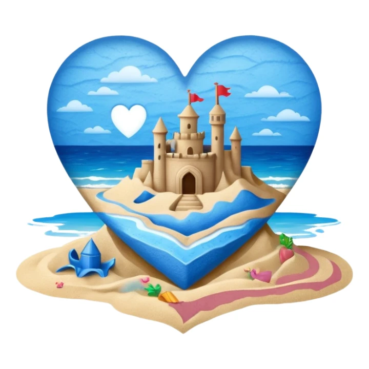 blue heart with a sandcastle sticker