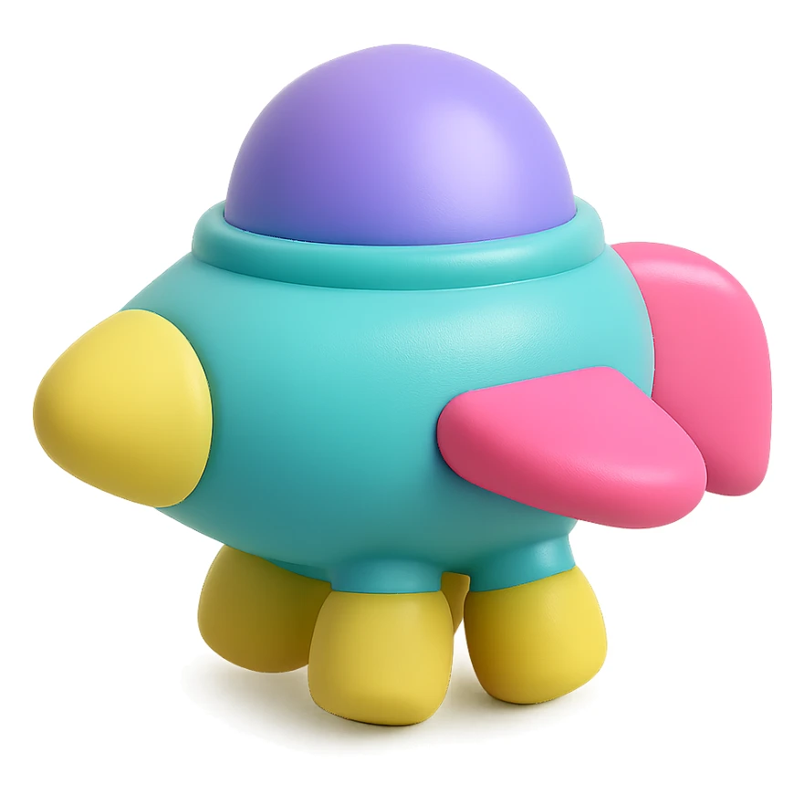 spaceship vinyl figure style, retro sci-fi look sticker