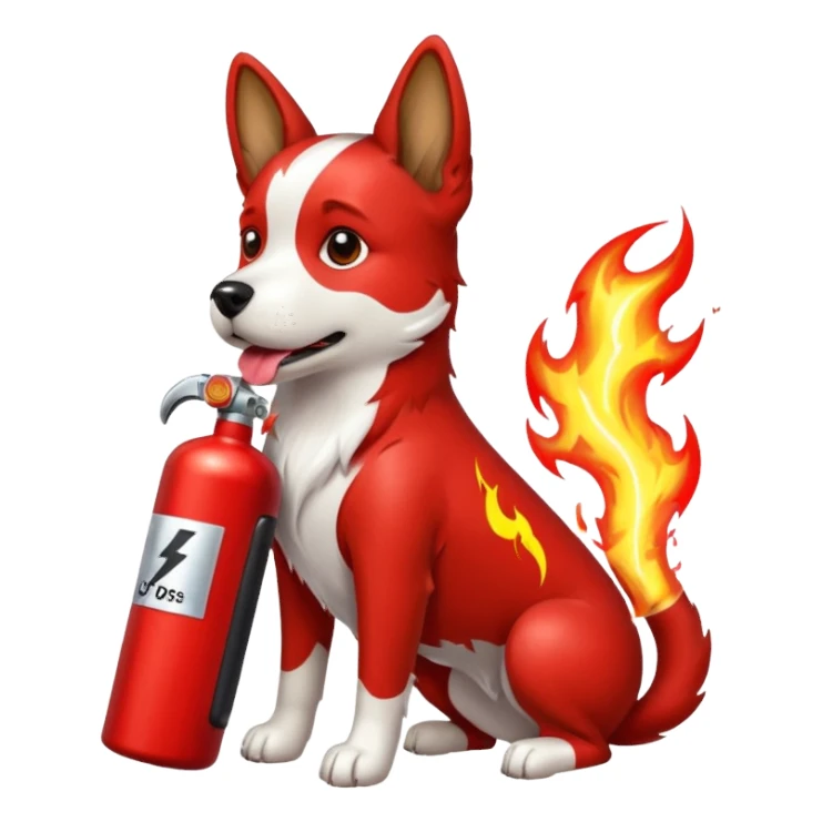 dog with electric lightning waves, fire extinguisher sticker