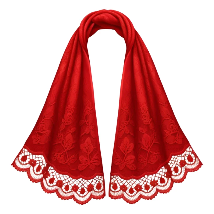 A simple red lace shawl with a delicate design sticker
