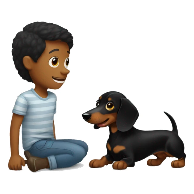 black dachshund with its boy owner sticker