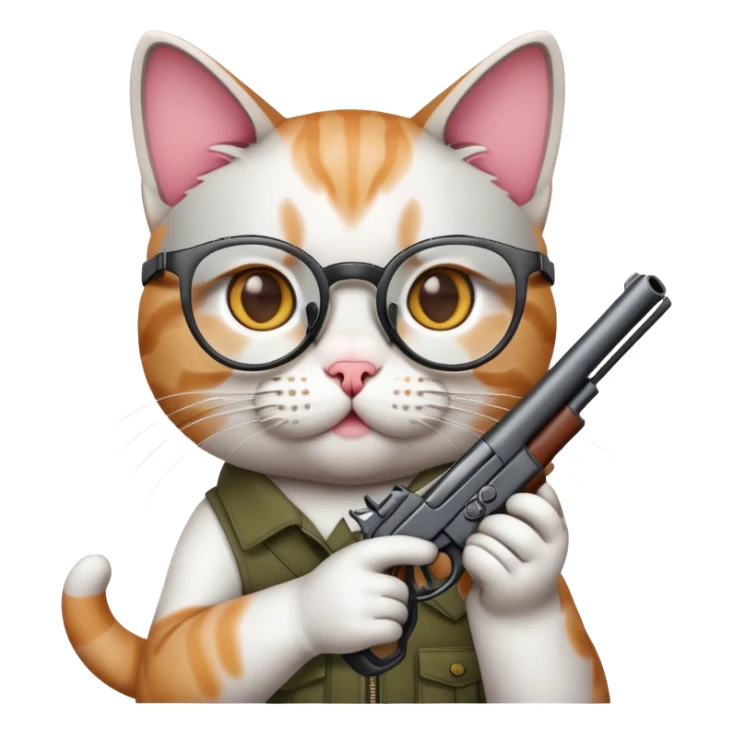 A cat with glasses and a gun sticker