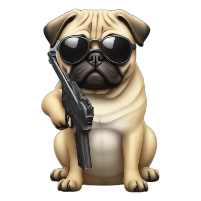 pug with a gun with sunglass sticker