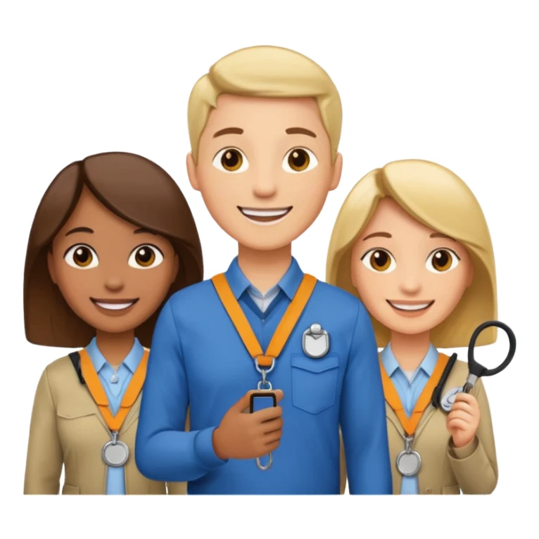 Employees with Lanyards sticker