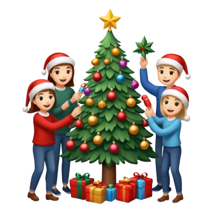 people decorating a Christmas tree sticker