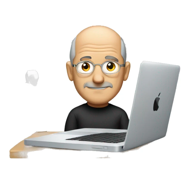 steve job sitting with macbook sticker