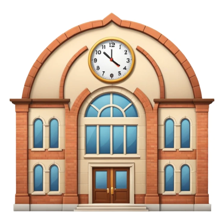 school building with a clock sticker