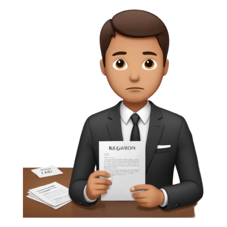 Man in work office resignation  sticker