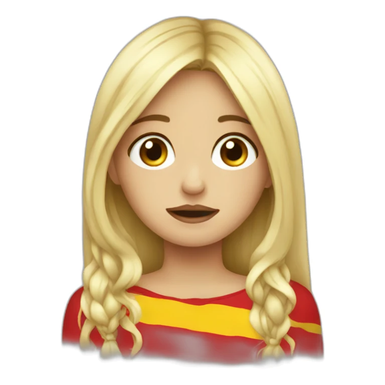 Crying blond girl with Spanish flag sticker