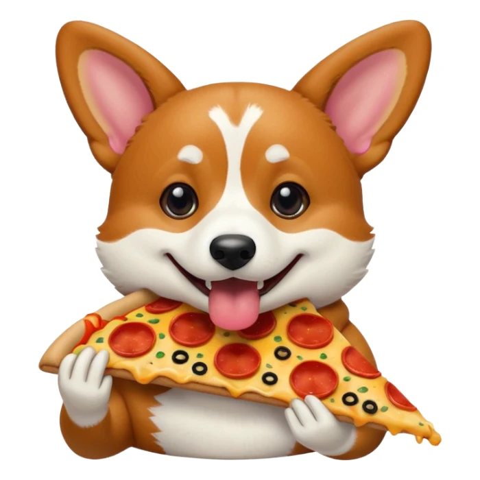 black tri-color corgi eating pizza sticker