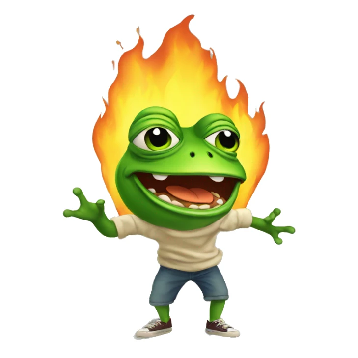 pepe the frog in big fire, style - illustration sticker