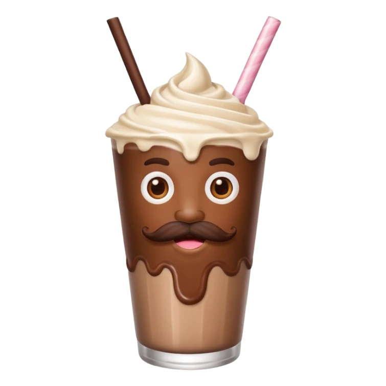 milkshake with a face andmustache sticker