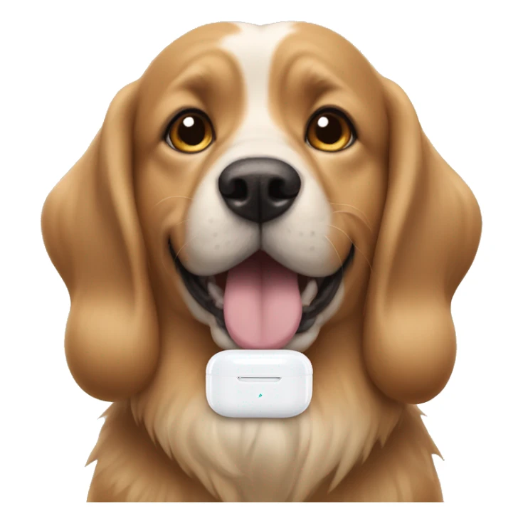 Dog with an AirPods Max sticker