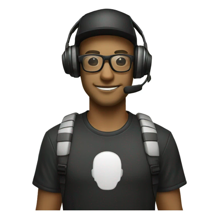 white gamer, black basecap, black glasses, headset sticker
