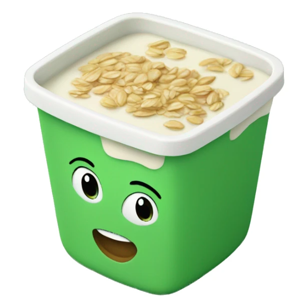a green square yogurt pot with oats inside sticker